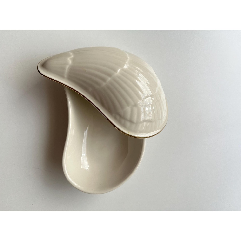 Vintage Lenox Aegean Oyster Seashell Trinket Box - 24k Gold Trim Ivory Japan